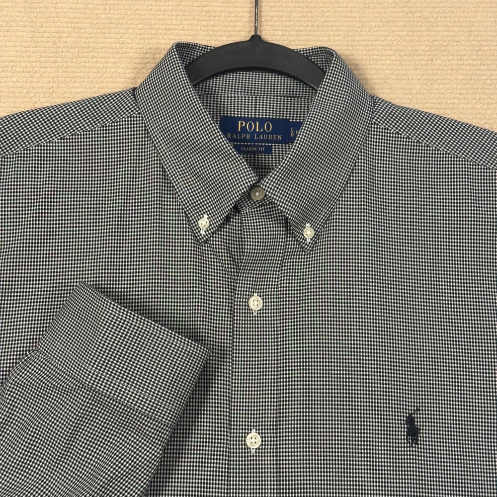 Polo Ralph Lauren Dress Shirt Men 16.5 L Classic Fit Black Gingham Long Sleeve
